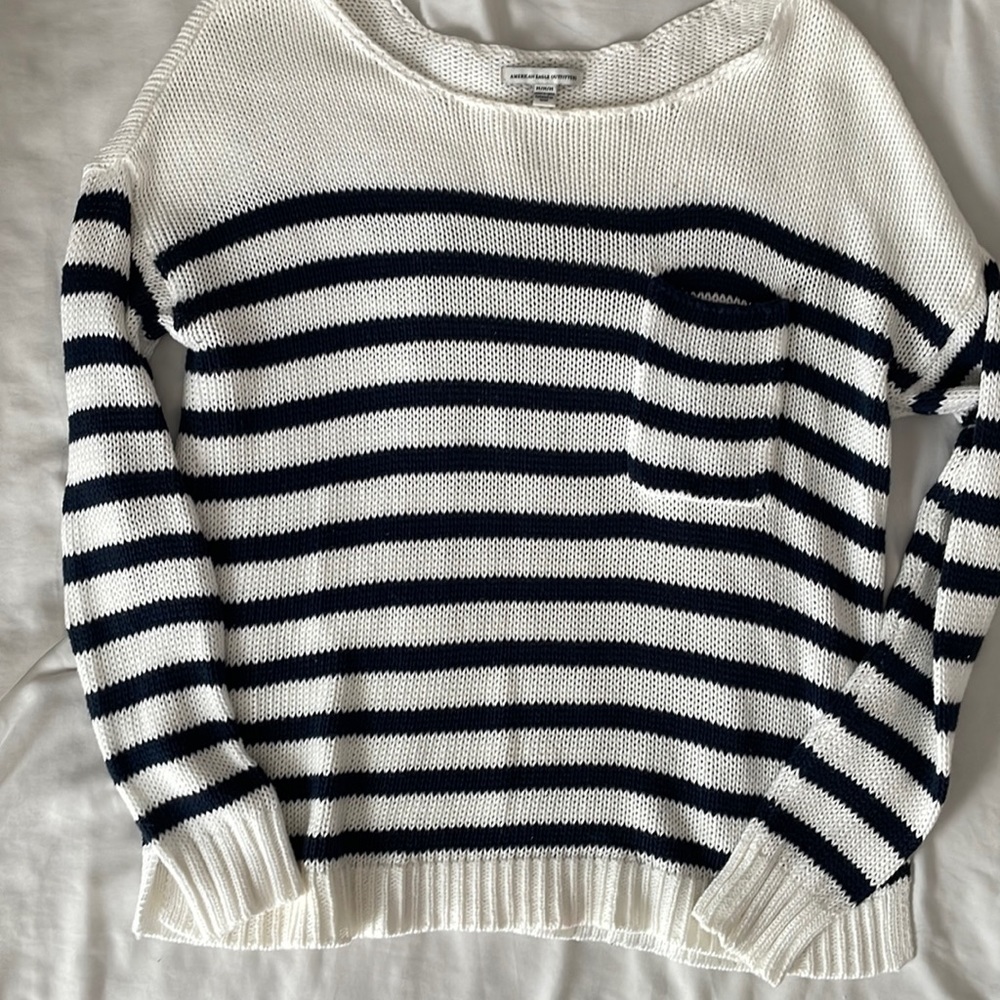 American Eagle, Navy and a white striped sweater. Size Medium